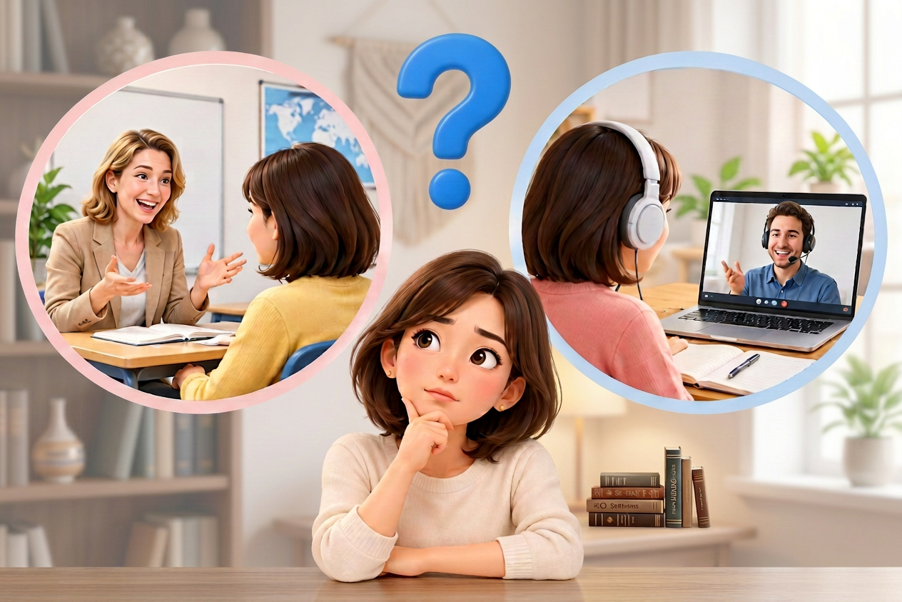 英語学習を何から始めるか考える女性